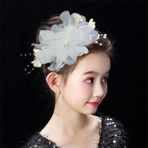 Girls kids performance headwear fairy girl  model show hair accessories princess hairpin beige flowers headdresses flower girl jewelry